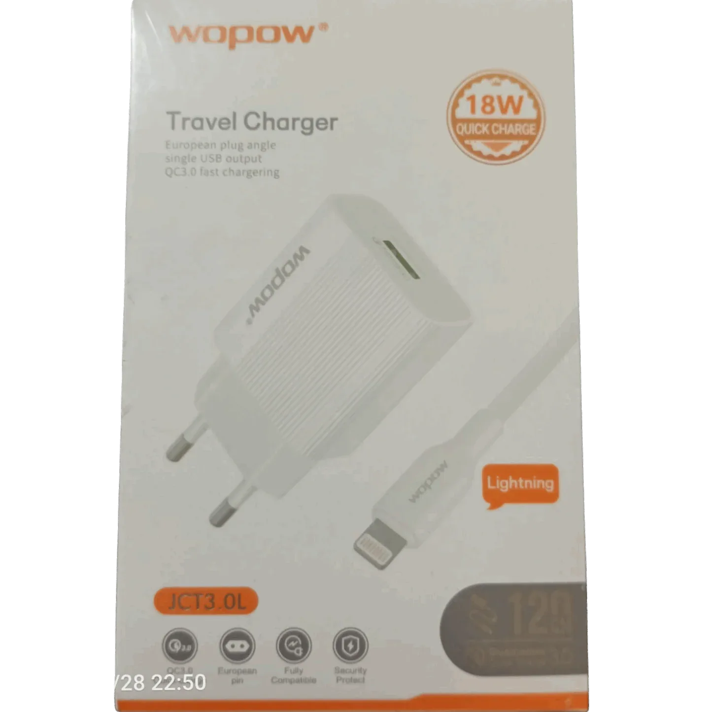 Wopow JCT3.0L 18W QC 3.0 Travel Charger Bundle (EU Plug &amp; Lightning Cable) - LebTech-store