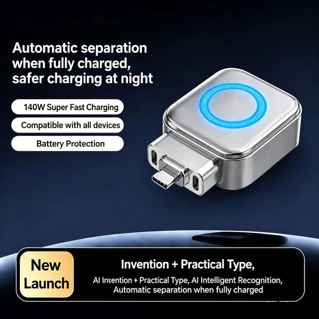 140W super fast charging separator featuring automatic battery protection and smart power cutoff when fully charged for safe overnight charging.