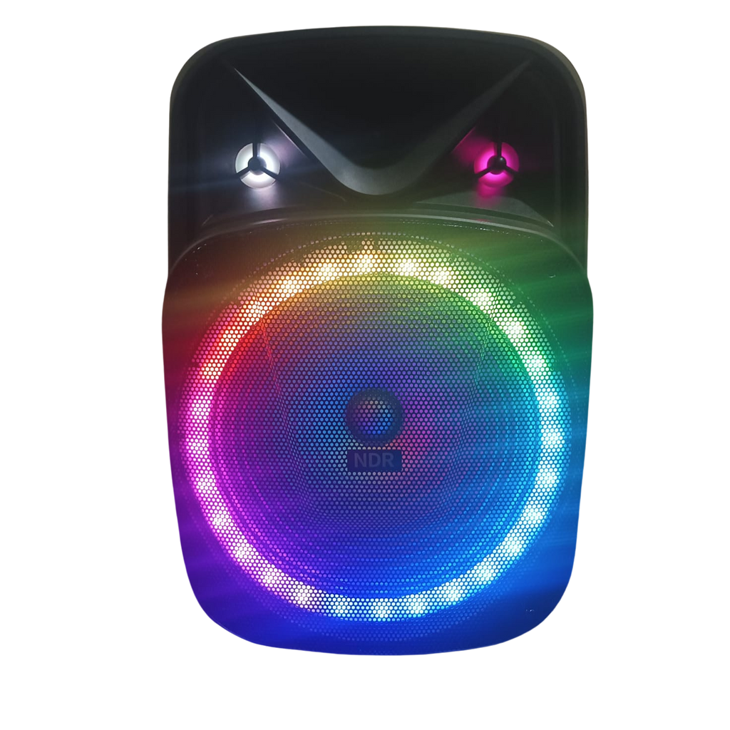 Colorful LED light-up speaker on a white background