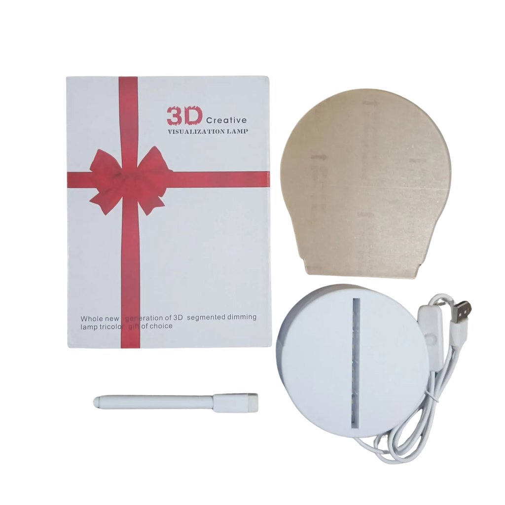 3D Creative Visualization Lamp with packaging on a white background