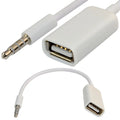 Close-up details of the gold-plated pins on the 3.5mm male audio plug and USB 2.0 female connector port from LebTech Store Lebanon.