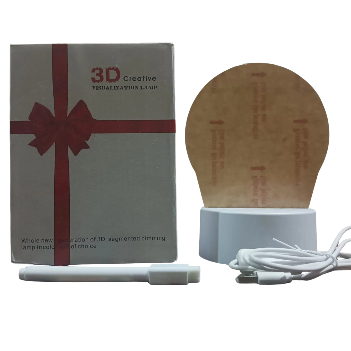 3D Creative visualization lamp with packaging and accessories on a white background