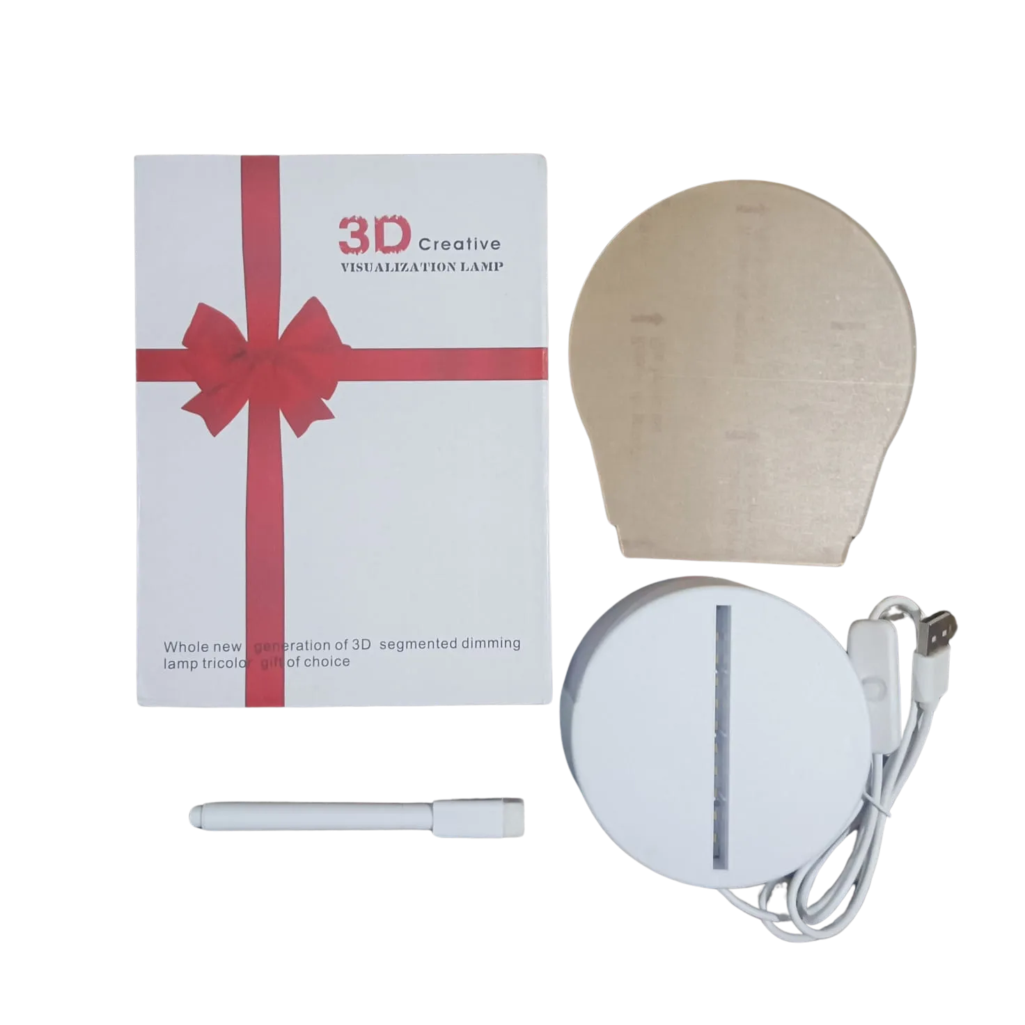 3D Creative Visualization Lamp with packaging on a white background
