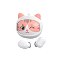 Cat-themed wireless earbuds with a cute design on a white background