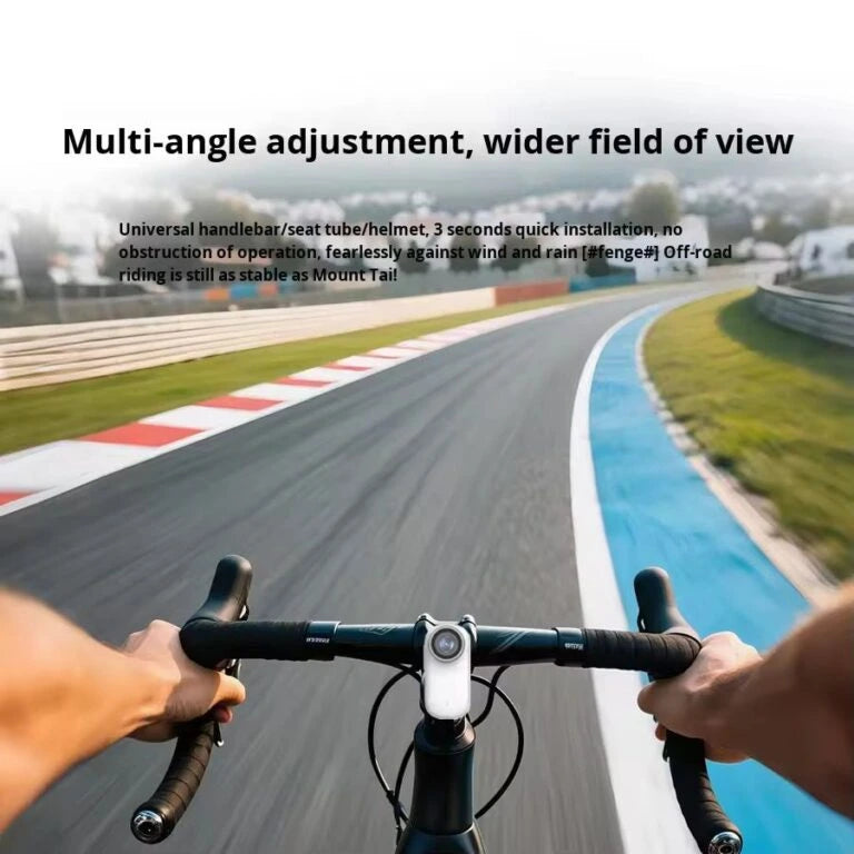First-person view of a bicycle riding on a racetrack demonstrating the 4K action camera mounted securely to the handlebars for stable multi-angle recording at LebTech Store.