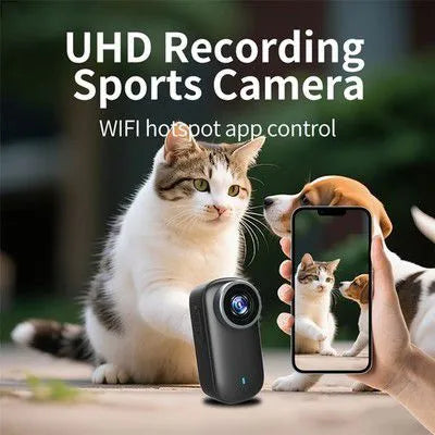 4K UHD mini sports action camera with WiFi hotspot connection demonstrating real-time smartphone app control and live view monitoring at LebTech Store.