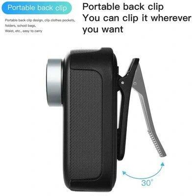 Side profile of the wearable 4K action camera showing its 30-degree adjustable portable back clip for clothing pockets, bags, and waistbands at LebTech Store.