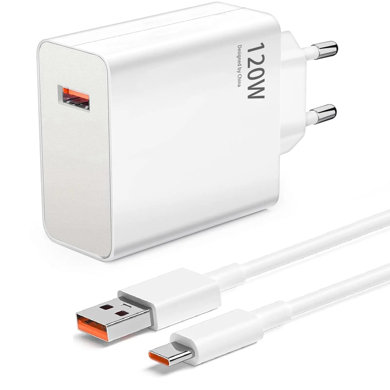 White power adapter with USB cable on a white background