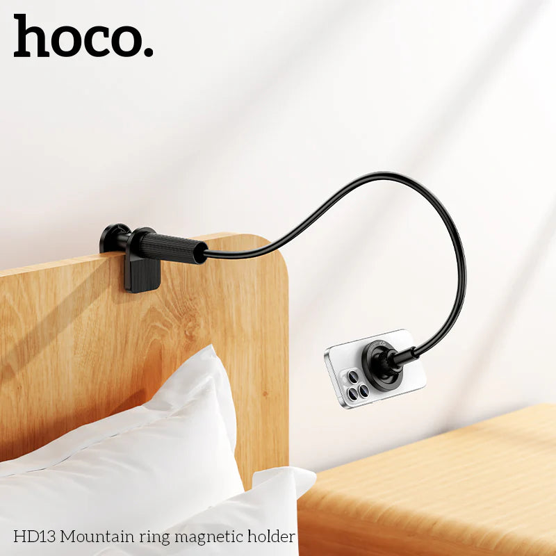 Bedside lamp with magnetic holder attached to a wooden headboard, featuring the hoco. brand - Lebtech store
