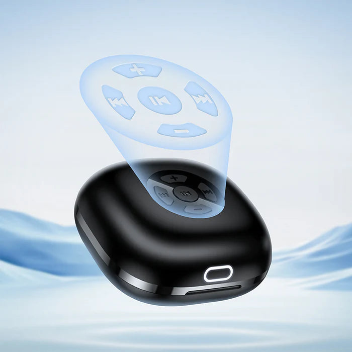 HOCO Black remote control with blue projected buttons on a light blue background