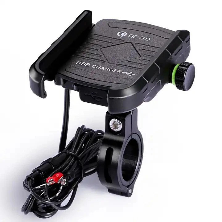 Geatix M16 Motorcycle Phone Holder showing Quick Charge 3.0 USB port and handlebar mount - Lebtech Store-Lebanon
