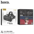 Full retail packaging of Hoco DGA10 Cool VR Glasses showing technical specifications and 3D features, available at LebTech Store Lebanon.