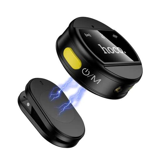 Black electronic device with a yellow button and 'hoco' branding on a white background