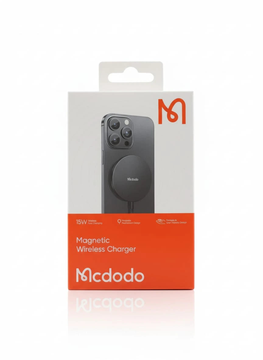 Mcdodo magnetic wireless charger packaging on a white background