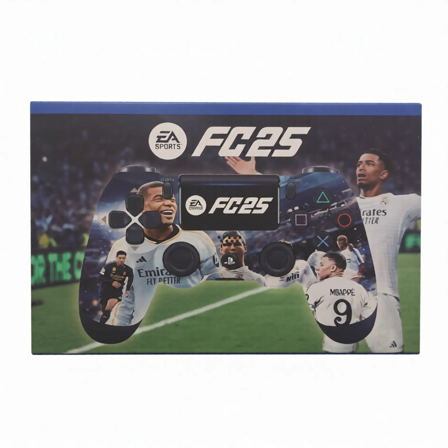 Custom wireless PS4 controller with EA SPORTS FC 25 Real Madrid theme featuring Kylian Mbappe and Jude Bellingham - LebTech Store Lebanon