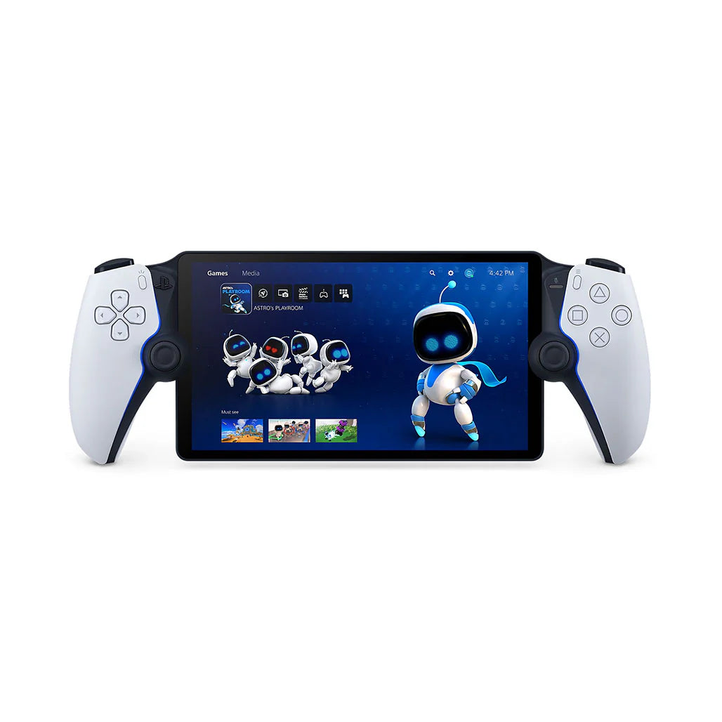 "PlayStation Portal Remote Player white - front view with DualSense controls and 8 inch 1080p display"