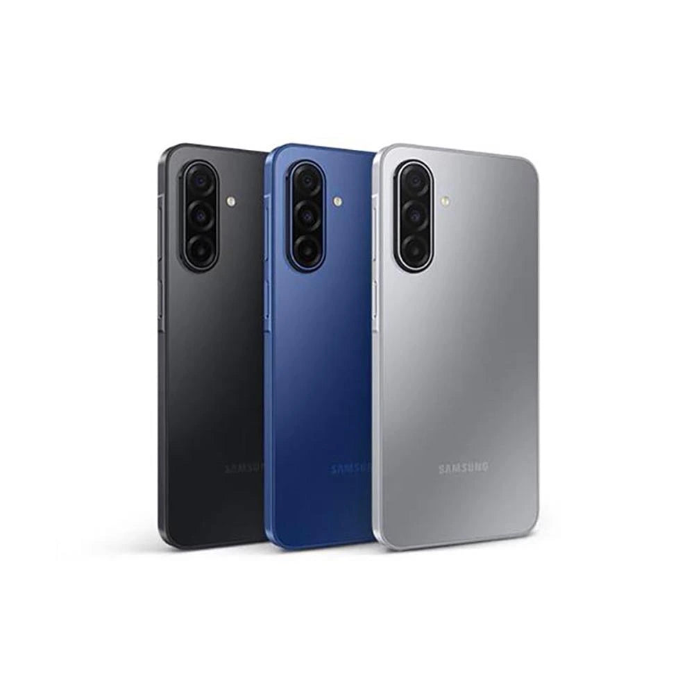Samsung Galaxy A17 (SM-A175) colors in Black, Blue, and Gray showing the triple camera setup - Lebtech Store Lebanon.
