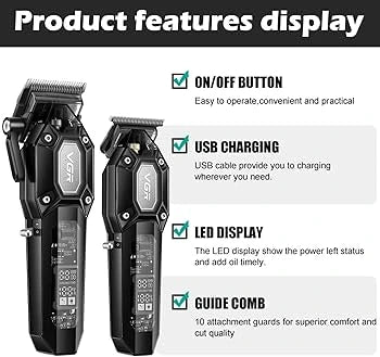 VGR Hair trimmer with features listed on a white background - Lebtech store Lebanon
