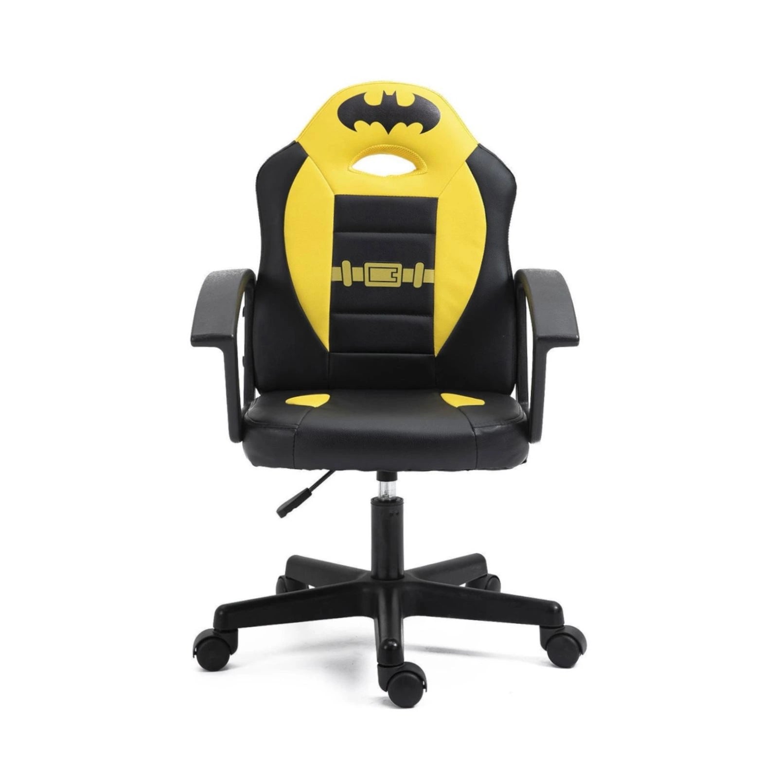 Batman Black and yellow gaming chair with a prominent logo on a white background