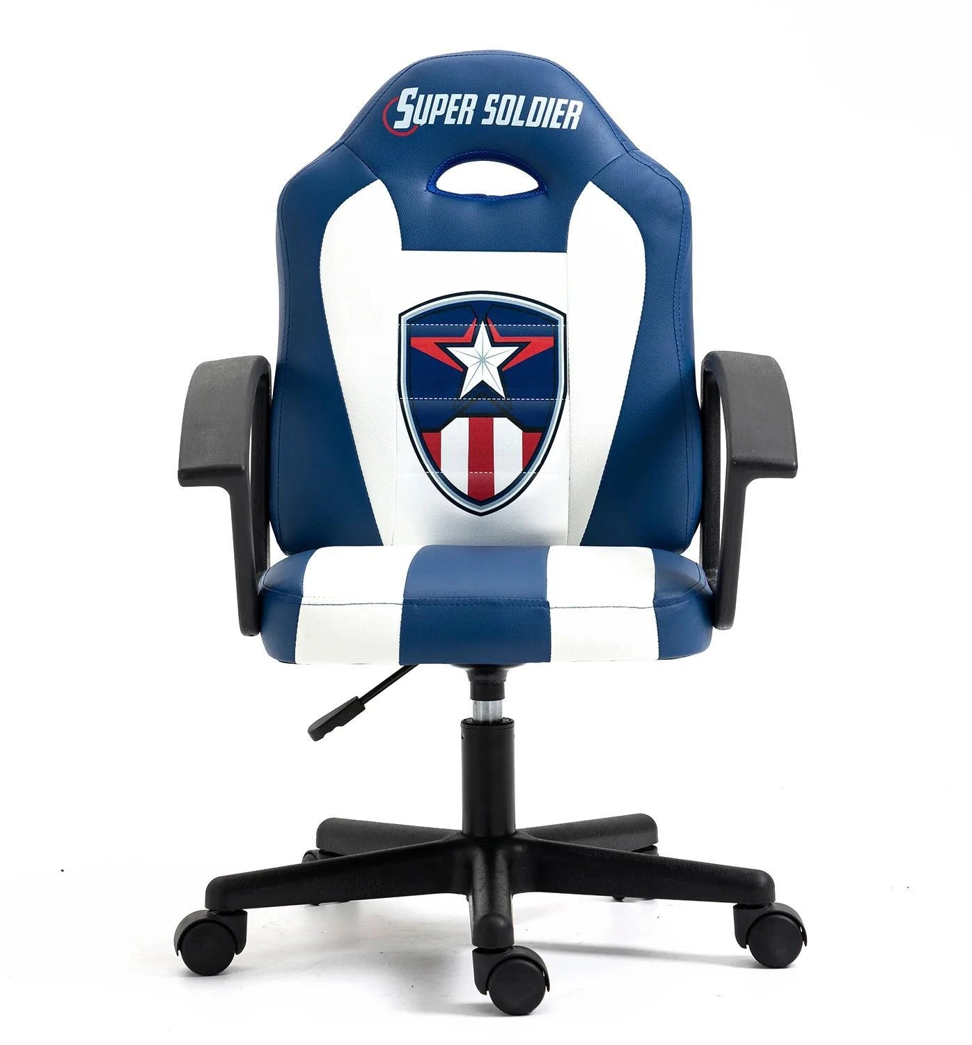 Captain America Blue and white office chair with a star emblem and 'Super Soldier' text 