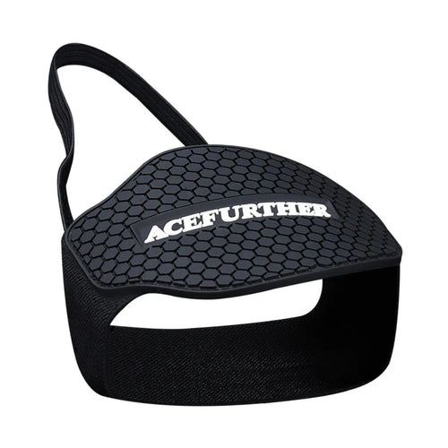 Standalone view of the Acefurther motorcycle gear shift pad showing the thick anti-slip rubber texture, white branded logo, and heavy-duty elastic fastening strap from Lebtech Store Lebanon.