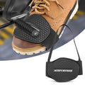 Acefurther motorcycle gear shifter shoe protector guard strapped onto a brown leather boot demonstrating anti-slip honeycomb rubber surface from Lebtech Store Lebanon.