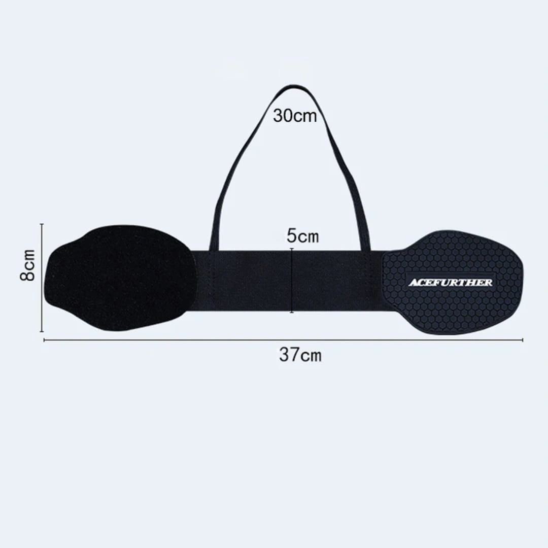  Product dimensions diagram for the Acefurther motorcycle gear shifter shoe protector displaying a total length of 37cm and pad height of 8cm from Lebtech Store Lebanon