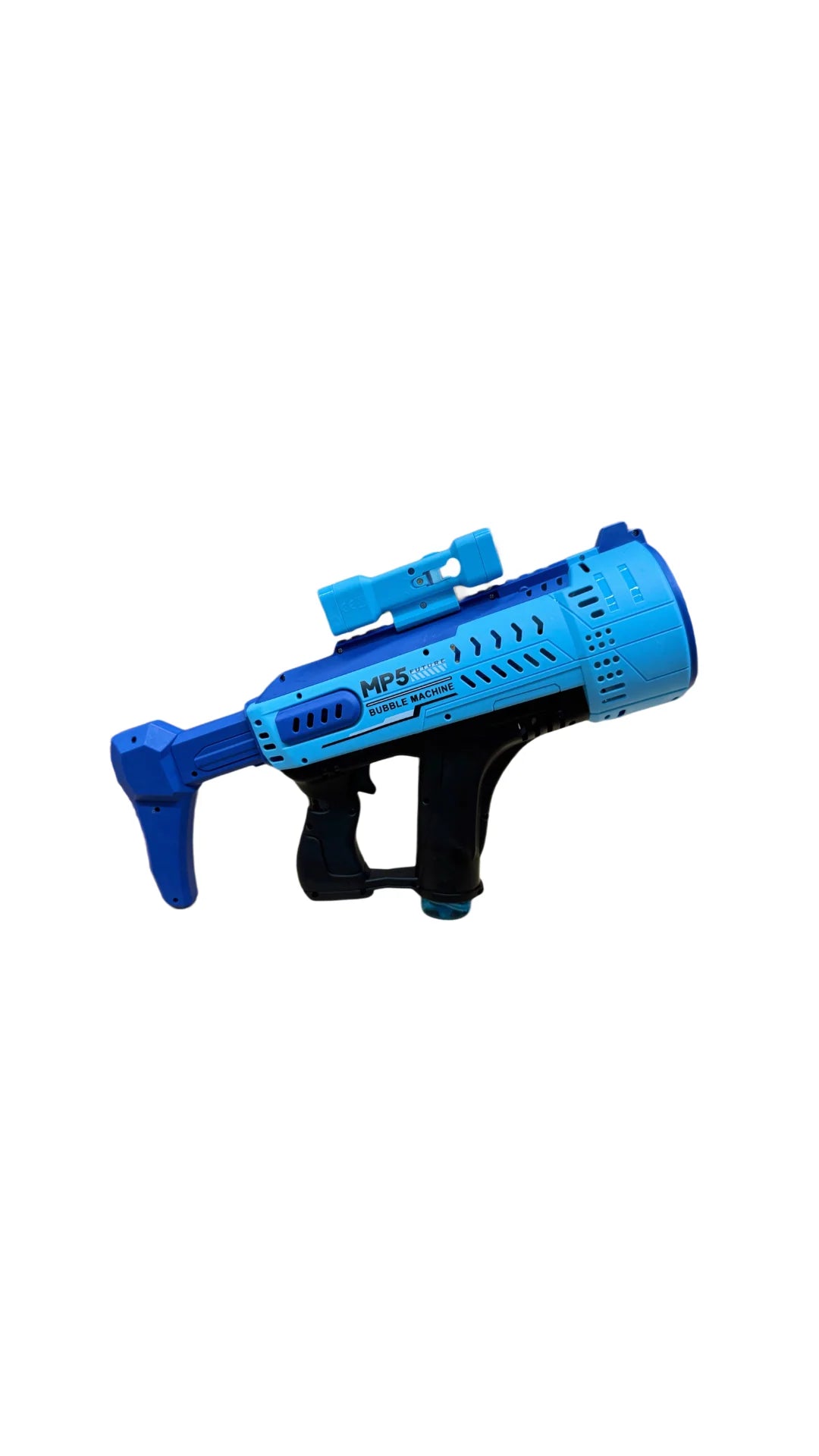 Blue MP5 automatic electric bubble blaster toy isolated on a clean white background from LebTech Store Lebanon.