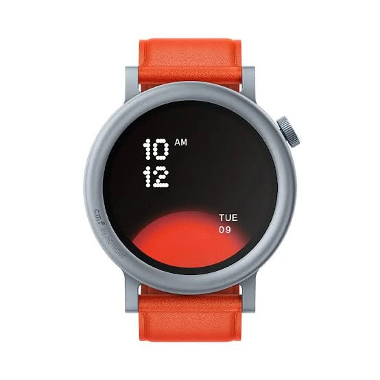Front view of the CMF by Nothing Watch Pro 2 smartwatch with a vibrant orange strap, available at Lebtech Store with nationwide delivery in Lebanon.