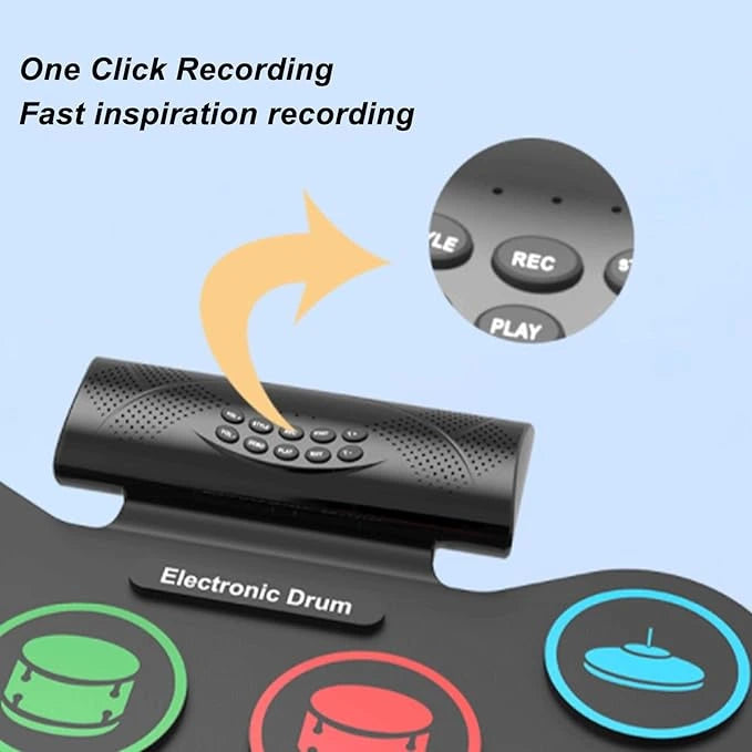 Close-up of the recording control panel on the portable electric drum kit sold by LebTech Store Lebanon.