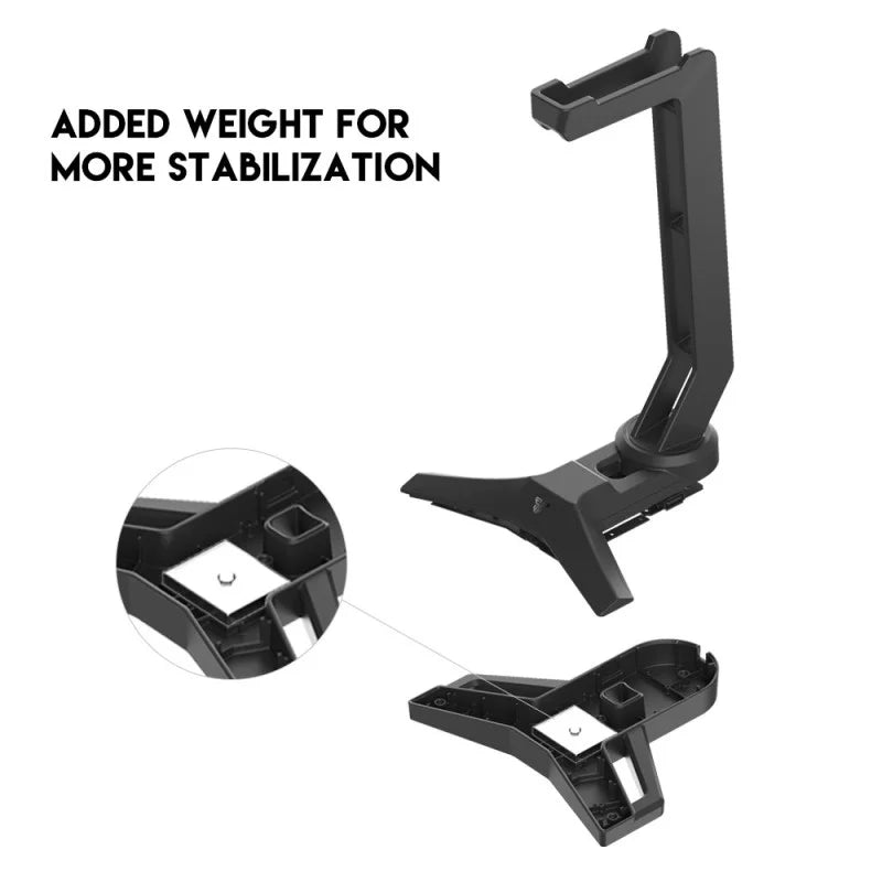 Black adjustable stand with added weight feature for stabilization on a white background