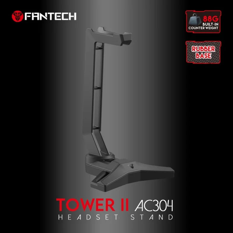 Fantech Tower II AC304 headset stand on a dark background with brand logo.