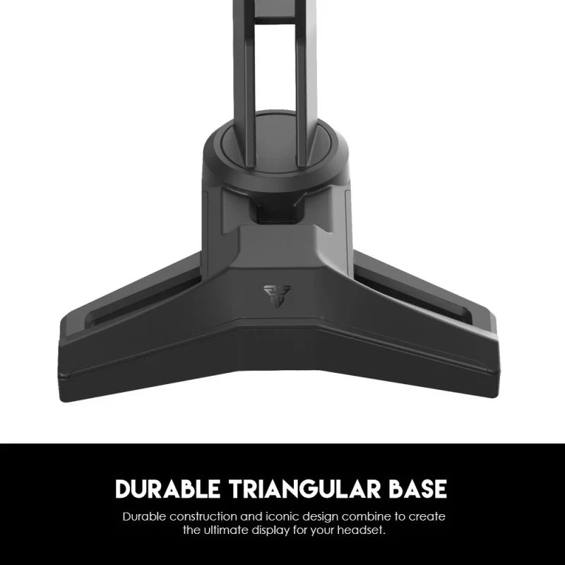 Black triangular base with text on a white background