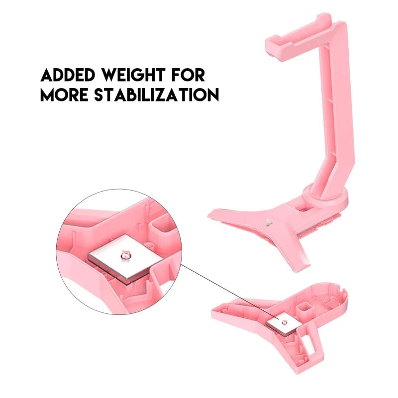 Pink phone holder with added weight feature for stabilization on a white background