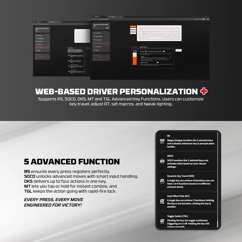 Web-based driver personalization software with interface and features on a dark background