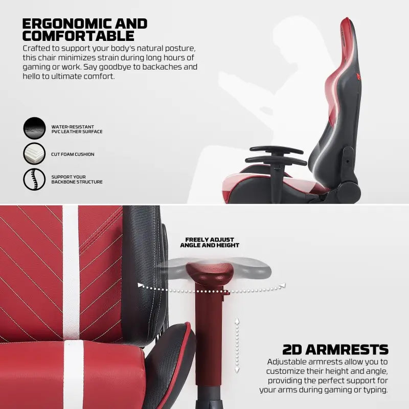 Technical infographic for Fantech GC194 at LebTech Store Lebanon, showcasing the water-resistant PVC leather, cut foam cushion, 2D adjustable armrests, and ergonomic back support for customers across Lebanon.