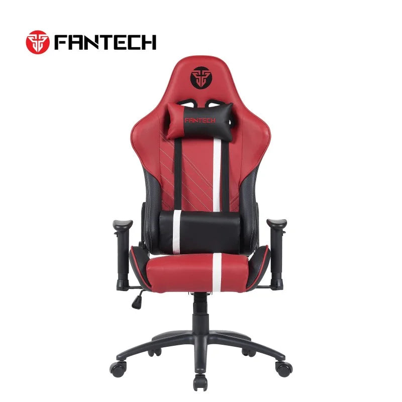 Front view of the Fantech GC194 Red and Black gaming chair at LebTech Store Lebanon, showcasing the ergonomic high-backrest, included head and lumbar pillows, and stable metal base for customers in Lebanon