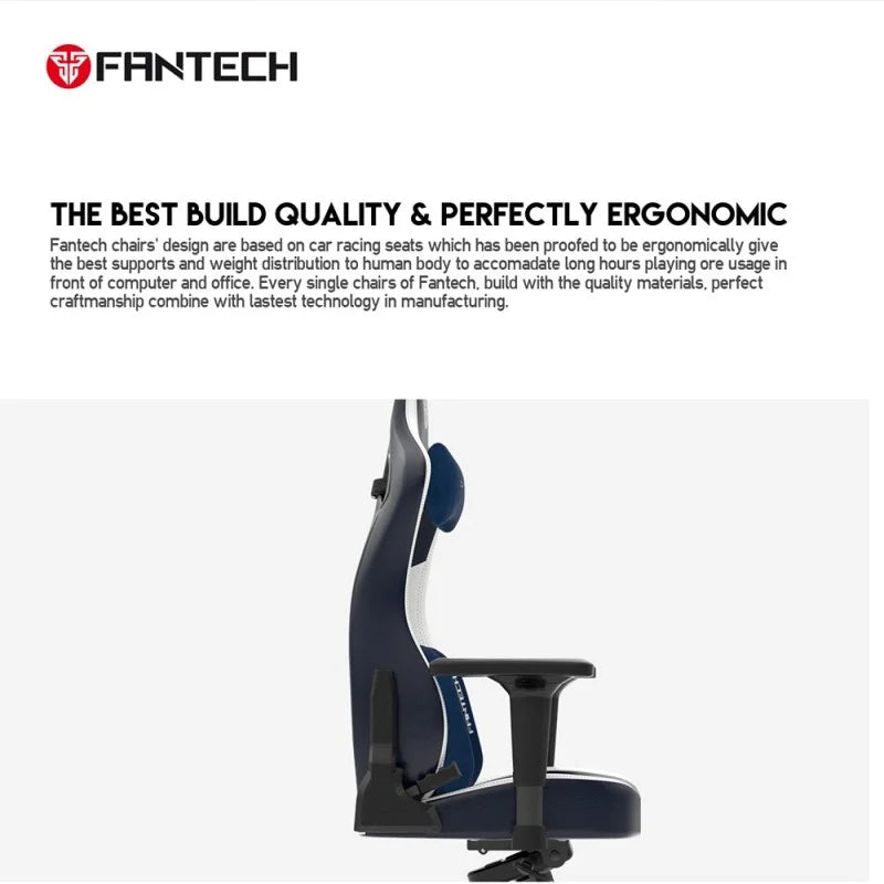 Infographic explaining the racing-seat inspired ergonomic design and build quality of Fantech chairs at LebTech Store Lebanon, highlighting superior weight distribution and craftsmanship for customers in Lebanon