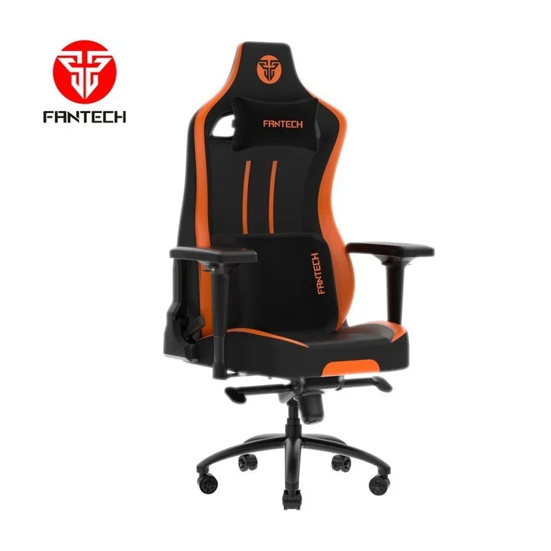 Fantech Alpha GC283 Gaming Chair in Volcanic Orange and Black at LebTech Store Lebanon, featuring a striking racing design, 4D adjustable armrests, and a reinforced aluminium base for gamers in Lebanon.