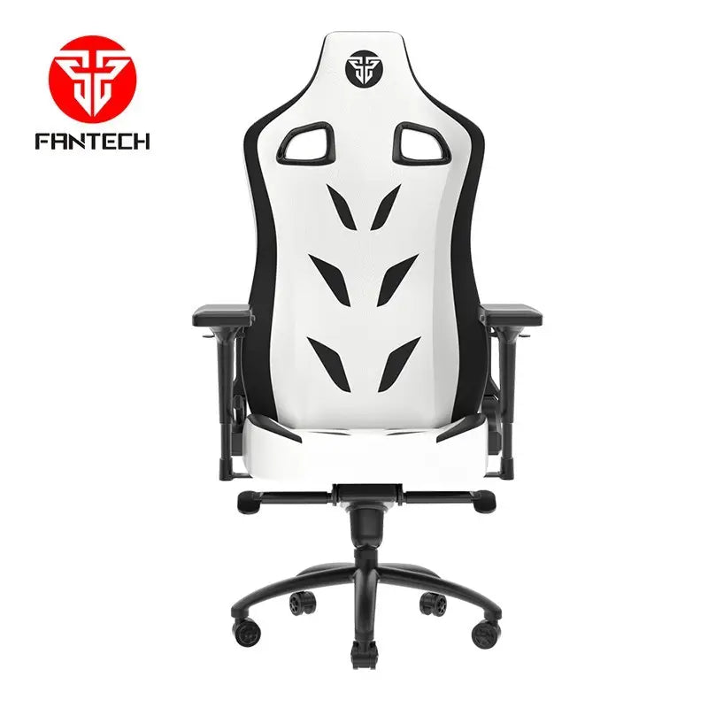 Front view of Fantech Alpha GC283 Premium Gaming Chair in White and Black at LebTech Store Lebanon, highlighting the ergonomic backrest design, 4D armrests, and high-quality base for gamers in Lebanon