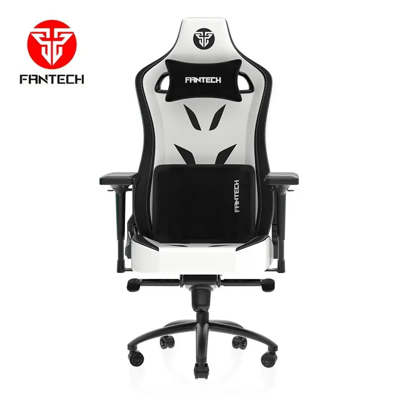 Fantech Alpha GC283 Gaming Chair in White and Black at LebTech Store Lebanon, showcasing the front-facing ergonomic design with 4D armrests, adjustable lumbar support, and premium leather finish available with fast delivery in Lebanon.