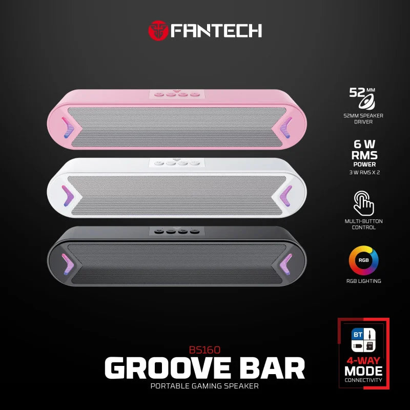 Fantech Groove Bar portable gaming speaker with color options and specifications on a dark background LebTech Store