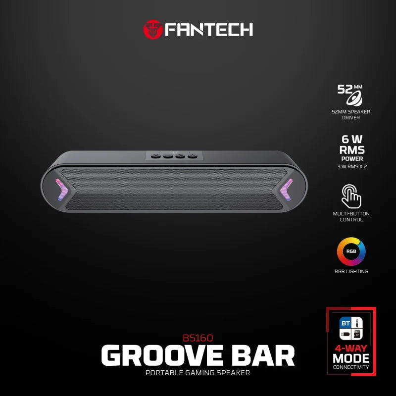 Fantech Groove Bar portable gaming speaker with features on a black background - LebTech Store