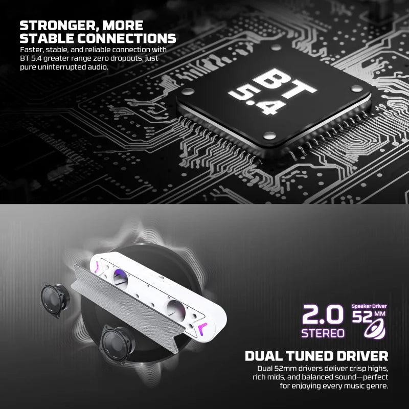 Electronic components with Bluetooth 5.4 chip and wireless earbuds on a dark background - LebTech Store