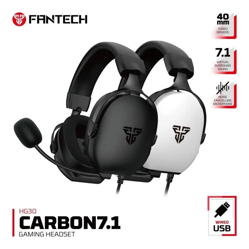 Fantech Carbon 7.1 gaming headset with black and white design on a white background