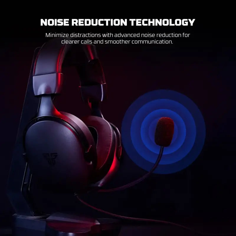 Gaming headset with noise reduction technology on a dark background