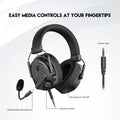 Black gaming headset with detachable microphone and 3.5mm jack on a white background