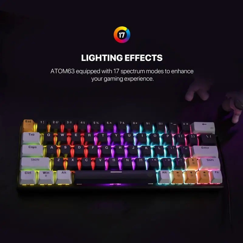 Mechanical keyboard with RGB lighting effects on a dark background