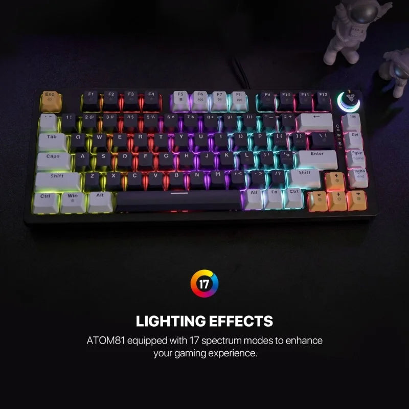 Gaming keyboard with RGB lighting effects on a dark surface