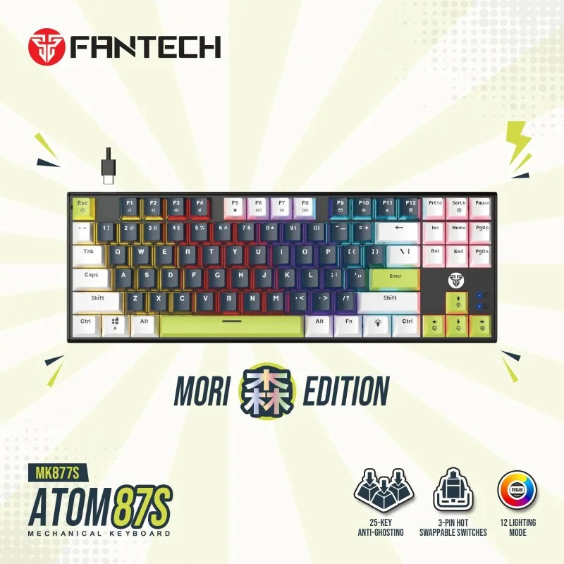 Fantech Mori Edition mechanical keyboard with colorful keycaps on a light background